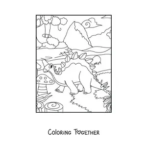 Coloring page of a big cartoon herbivorous dinosaur