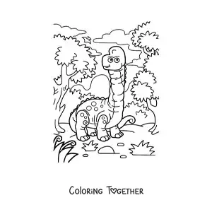 Coloring page of a cartoon long-necked herbivorous dinosaur