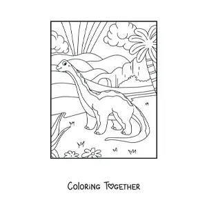 Coloring page of an animated herbivorous Brontosaurus