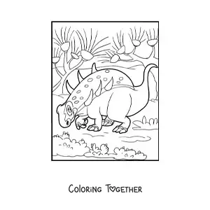 Coloring page of an animated herbivorous Sauropelta