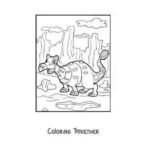 Coloring page of an animated herbivorous ankylosaurus