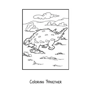 Coloring page of an animated herbivorous Gastonia dinosaur