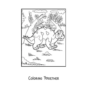 Coloring page of an animated herbivorous Polacanthus dinosaur