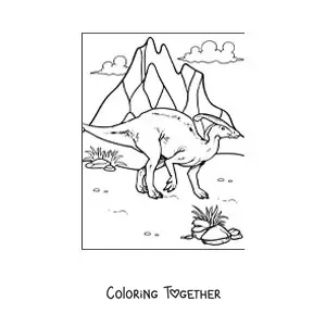 Coloring page of an animated herbivorous Parasaurolophus dinosaur