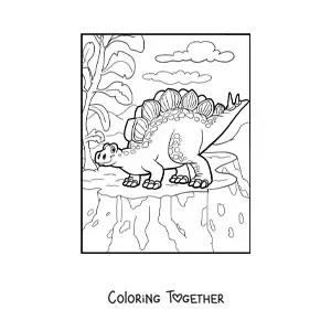 Coloring page of a large herbivorous dinosaur in its habitat