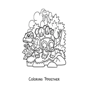 Coloring page of a robot herbivorous dinosaur
