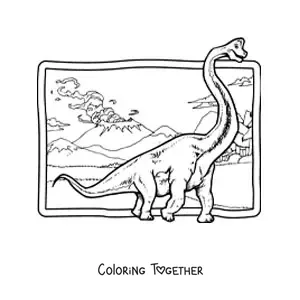 Coloring page of a realistic Brachiosaurus dinosaur