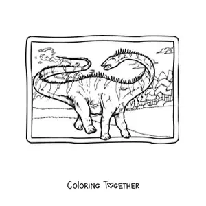 Coloring page of a realistic Diplodocus dinosaur
