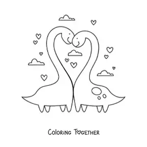 Coloring page of cute long-necked dinosaurs in love