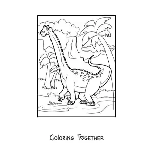 Coloring page of a brontosaurus dinosaur in its habitat