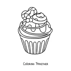 Coloring page of a cupcake with a heart