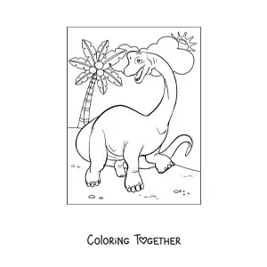 Coloring page of an animated herbivorous long-necked dinosaur walking