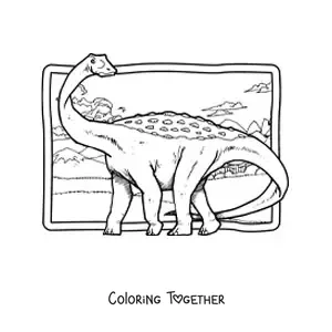 Coloring page of a realistic long-necked dinosaur