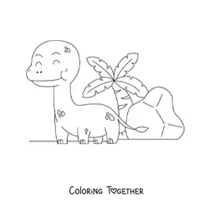 Coloring page of an animated baby long-necked dinosaur