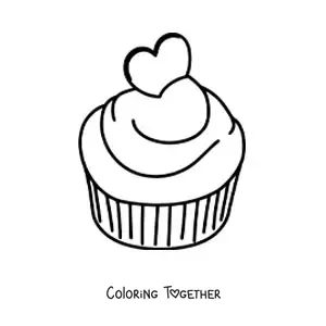Coloring page of a cupcake with a heart