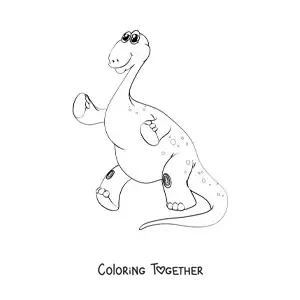 Coloring page of a long-necked dinosaur on two legs