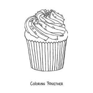 Coloring page of a realistic cupcake with frosting