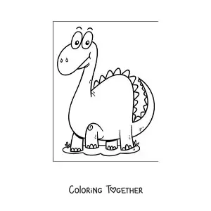 Coloring page of a large long-necked dinosaur in cartoon style