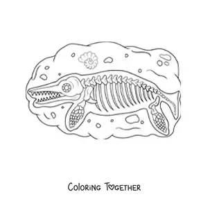 Coloring page of a fossil of an aquatic dinosaur