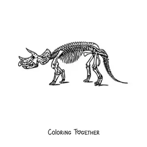 Coloring page of a skeleton of a triceratops