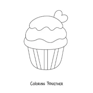 Coloring page of a cupcake with a heart
