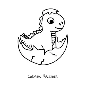 Coloring page of a cute animated baby dinosaur in an egg