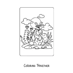 Coloring page of a newborn dinosaur in an egg