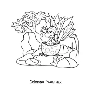 Coloring page of a dinosaur hatching from the egg