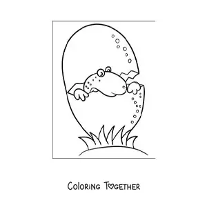 Coloring page of an animated dinosaur hatching from the egg