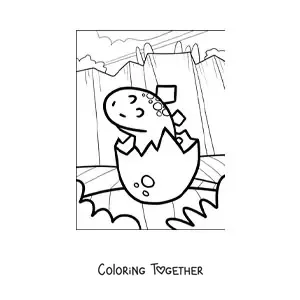 Coloring page of an easy dinosaur hatching from the egg