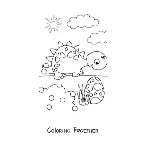 Coloring page of an animated dinosaur with an egg