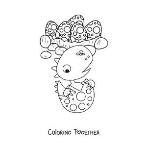 Coloring page of dinosaur eggs with a cute baby