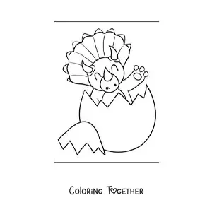 Coloring page of a baby triceratops hatching from the egg