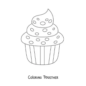 Coloring page of a cupcake with frosting