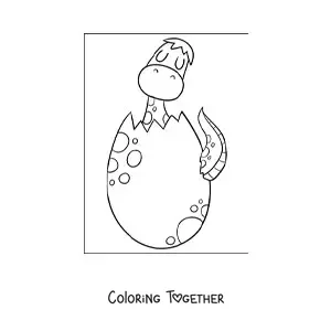 Coloring page of a baby dinosaur hatching from the egg