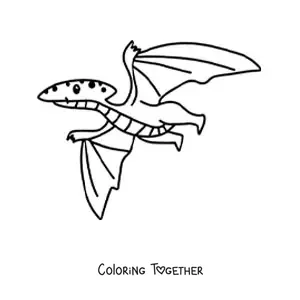 Coloring page of a kawaii flying dinosaur