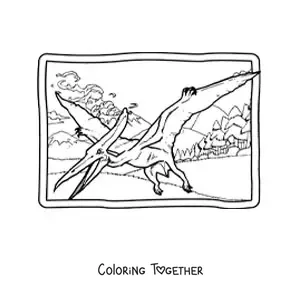 Coloring page of a realistic flying dinosaur