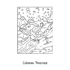 Coloring page of a pretty flying dinosaur in flight