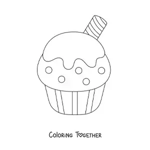 Coloring page of a cupcake with a wafer