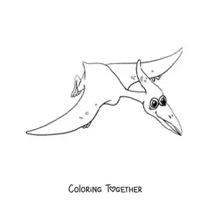 Coloring page of an animated flying dinosaur