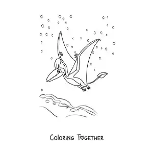 Coloring page of a flying dinosaur in cartoon style