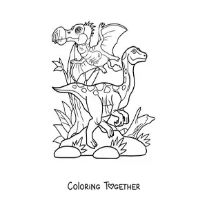 Coloring page of a flying dinosaur with a land dinosaur