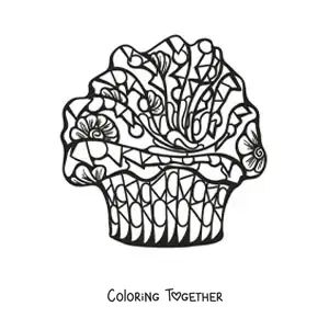 Coloring page of a cupcake with geometric shapes