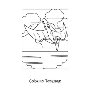 Coloring page of a simple flying dinosaur