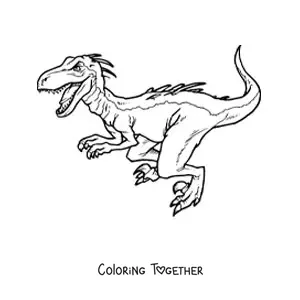 Coloring page of a roaring velociraptor