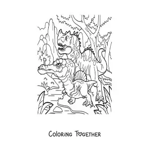 Coloring page of dangerous carnivorous dinosaurs