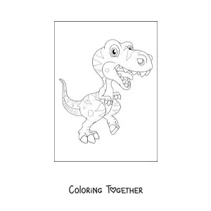 Coloring page of a cute animated carnivorous dinosaur