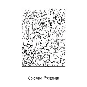 Coloring page of a baby carnivorous dinosaur and a herbivore