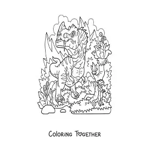 Coloring page of a large dangerous carnivorous dinosaur hunting