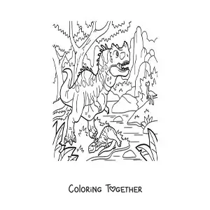 Coloring page of a dangerous carnivorous land dinosaur hunting